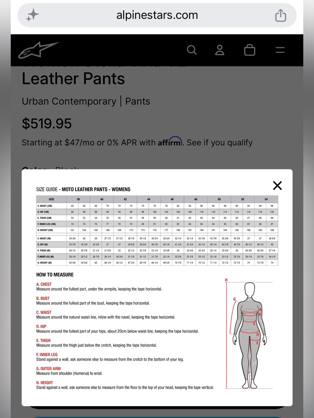 Alpinestars Vika V2 Womens Leather Motorcycle Pants Black NWT US Size 6 - Picture 10 of 10